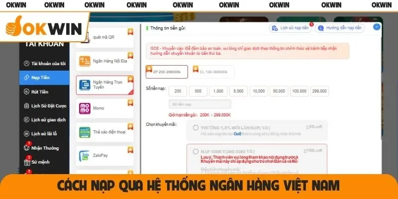 Cách nạp qua hệ thống ngân hàng Việt Nam