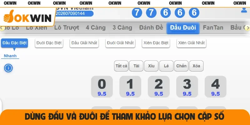 Dùng đầu và đuôi để tham khảo lựa chọn cặp số
