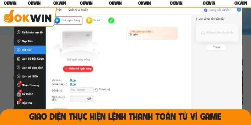 Giao diện thực hiện lệnh thanh toán từ ví game