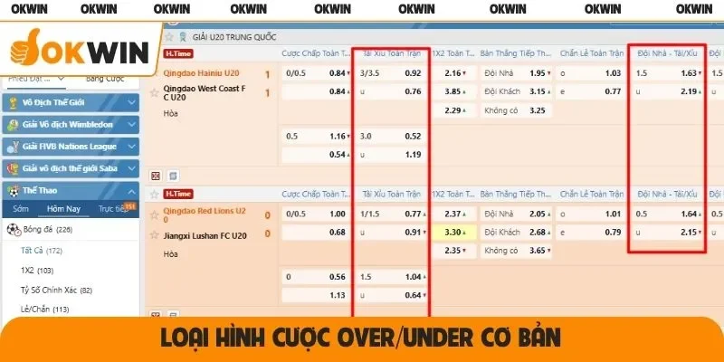 Loại hình cược Over/Under cơ bản