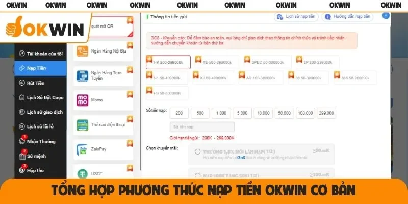 Tổng hợp phương thức nạp tiền OKWIN cơ bản
